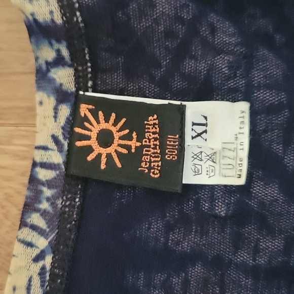 Jean Paul Gauntier Soleil Rare Tie Front Sunburst cardigan top blue tan XL - Picture 2 of 11